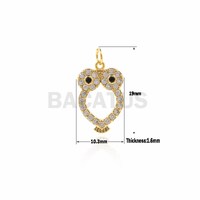 1PCS Owl Pendant, CZ Owl Necklace, Animal Charm, Owl Charm, Micropave Animal Pendant, 19×10.3&
