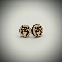 Owl Earrings; stud earrings; wooden earrings; wooden stud earrings