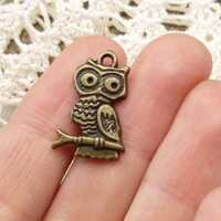 Owl Charms, Detailed Owl Charms, Antiqued Bronze Tone (6) - A63