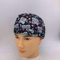 Add Buttons OWLS STARS MOON show your love for owls!! Unisex Back Tie Surgical Scrub Cap, Scrub Hat 