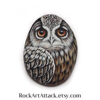 Eurasian eagle owl hand painted on small sea pebble! Finished with satin varnish protection, owl pai
