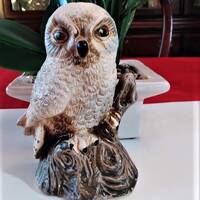 Vintage Enesco Ceramic  Perching Owl 1970s Figurine Statue Decorative