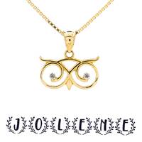 14K Solid Yellow Gold Owl Pendant - Bird Cut Necklace Charm Women