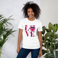 Valentine Owl LOVE TShirt ~ Valentine's Day Gift for Her. Women's Valentine Shirt with Heart