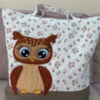 Owl appliqué bag, quilted and embroidered tote.