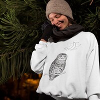 Owl and Moon Sweatshirt Goblincore Crewneck Cottagecore Forestcore Owl crewneck Mori kei clothing Un