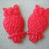 Red Owls, Owl Cabochons, 2pcs 25mm Resin Owl Cabochons, DIY Jewelry Findings, Craft Supplies, Zarden