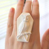 Owl Ring Resin Ring Statement Ring Barn Owl Ring Goth Ring Kawaii Ring Coffin Ring Graveyard Ring Ma
