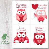 Printable Owl Valentine's Day Card Set | Pink and Red Owls | Cute Owl Valentines