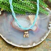 Girls Sea Foam Green Owl Necklace: Braided Faux Suede