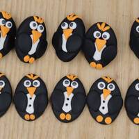 Handmade Unique Playful Penguin and Owl Buttons:  Emperer Penguins, Flower Owls, Colorful Children&#
