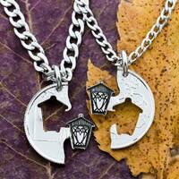 Hand Cut Coin Owl Light House Necklace, Couple Gift, Friendship Jewelry