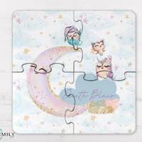 Owl & Moon | 4 Piece Wood Puzzle | Coaster Set | Personalised | Non-Personalised