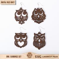 Owl Earrings SVG, Earrings SVG, Animal Earrings SVG, Owl svg, Owl Laser Cut, Glowforge svg, Laser cu
