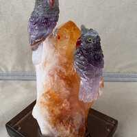 Owl Pair of Fluorite on Citrine"Crystal 5 1/2"