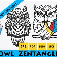 Intricate Owl Zentangle Coloring Pages – Printable Adult Art Therapy Designs
