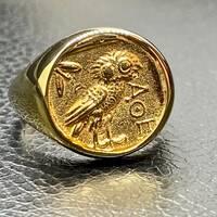 Athena owl Signet ring ancient Greek coin copy  bronze