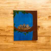 Three Wise Owls Acrylic Painting: Hear See Speak No Evil (16x20)