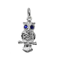 Sterling Silver Gem Set Wise Old Owl Charm For Bracelet, Charm For Necklace, Owl Pendant, Bird Charm