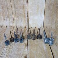 Owl Turtle Butterfly & Shell Shower Curtain Hooks Set of 12 Metal Silver and Brass  Bathroom Dec