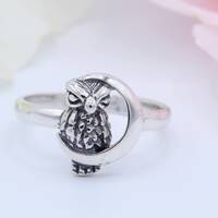 13mm Owl Moon Ring Band Oxidized Solid 925 Sterling Silver Moon Owl Ring Thumb Ring