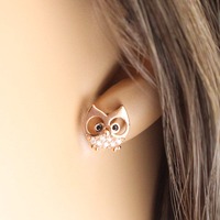 Owl Stud Earrings, Gold Owl Earrings, Rose Gold Owl Earrings, Bird Stud Earrings, Owl Earrings, Gold