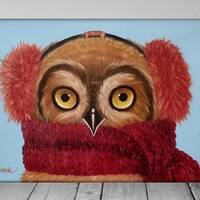 Barn owl wall art Bird painting original Bird canvas wise owls blue Owl art Spotted Owl