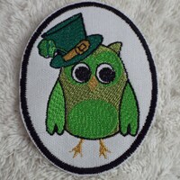St Patrick's Day Green Owl Embroidery Iron-on Patch