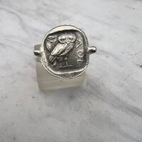 Owl of goddess Athena Coin Ring Sterling silver 925 big coin ring