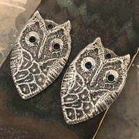 Owl Charms, Antiqued, Aged, Handmade Jewelry Making Components, Artisan Handcrafted Supplies, Silver