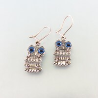 Owl Pierced Earrings, Vintage, Articulated, Swinging Body, 60's Style Sterling Dangles