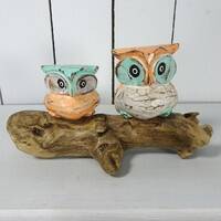 Handcrafted Set Of 2 x Owls On Branch 13.5x24x10cm