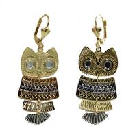 Owl Lever Back Earrings 18k Gold Plated - Owl Dangle Earring