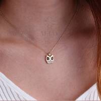 14K Gold Owl Diamond Necklace, CZ Diamond Night Owl Pendant Necklace, Dainty Gold Owl Charm, CZ Diam