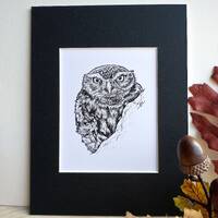Little Owl Ink Illustration: Original Dotwork Bird Wall Art