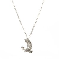 Flying Owl Necklace With Tourmaline Eyes In Sterling Silver And Gold Vermeil