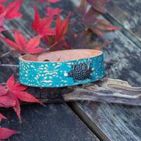 Hand Tooled Leather Owl Bracelet: Teal Rustic Cuff