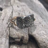 Sterling Silver Cast Owl Ring with 14k Gold Filled Band