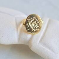 Vermeil Ancient Greek OWL OF ATHENA Coin Signet Ring - Made in Greece