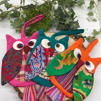 Owl Wrist Purse- Handmade Owl Wristlet-Hot Pink Wristlet-Green Owl Wristlet- Orange Owl Wristlet