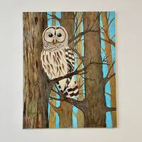 Barred Owl Painting, 16x20 inch acrylic canvas, original bird art