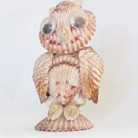 Vintage Folk Art Sea shell Owl Figurine/Beach House Decor