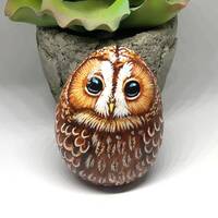 Tawny Owl Painted Rocks, Owl Gifts for Women, Houseplant decor, Windowsill decor,Planter pot ornamen