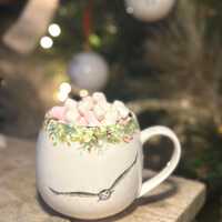 Snowy Owl Mug: Hand-Painted Fine China, Winter Wreath Design