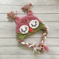 Pink owl hat, crochet owl hat, owl hat, baby owl hat, baby girl hat, owl, animal hat, baby girl owl 