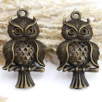 Bronze owl charm pendants 17mm 31mm bird charm Qty 6