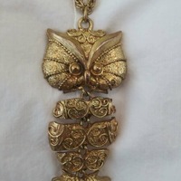 Vintage JJ 1970's articulated owl necklace / seventies chain link owl