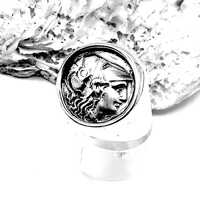 Handmade Ancient Greek Athena Owl Coin Silver 925 Signet Ring