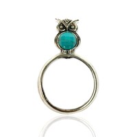 Art Nouveau Style Owl with Turquoise Stone Magnifying Glass Loop Pendant 925 Sterling Silver