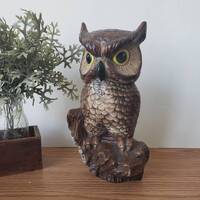 Vintage Hand Painted Ceramic Owl Figurine: 1970s Bohemian Decor